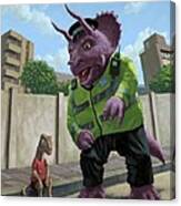 Dinosaur Community Policeman Helping Youngster Canvas Print