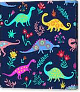 Dinosaurs Cute Kids Pattern For Girls Canvas Print