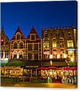 Downtown Bruges, Belgium At Night Canvas Print
