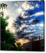 #dramatic #sky #blue #sun #sunrays Canvas Print