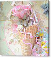 Dreamy Shabby Chic Romantic Floral Art Waffle Cone Roses Party Ribbon - Waffle Cone Floral Decor Canvas Print