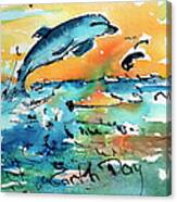Earth Day Dolphin Watercolor By Ginette Canvas Print