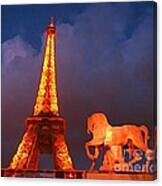 Eiffel Tower And Horse Canvas Print