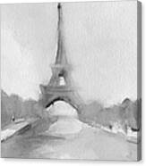 Eiffel Tower Watercolor Painting - Black And White Canvas Print