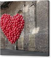 Empty Warehouse With Red Heart Made Of Balloons Canvas Print