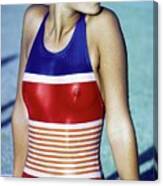Model Wearing A Striped Swimsuit Canvas Print
