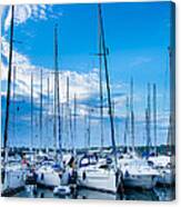 Evening Harbour With Sailboats Canvas Print