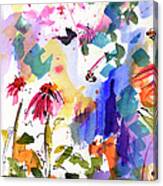 Expressive Watercolor Flowers And Bees Canvas Print