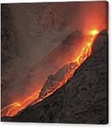 Extrusion Of Lava On Glowing Rockfalls Canvas Print