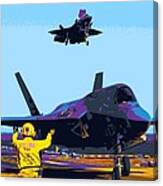 F 35 Joint Strike Fighters Landing Vertically On Us Marine Assault Carrier Enhanced Iii Canvas Print