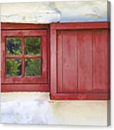 Faded Red Painted Wood Window Canvas Print