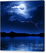 Fantasy Moon And Clouds Over Water Canvas Print