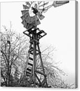 Farm Windmill - Black And White Canvas Print