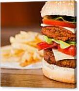 Fast Food Tasty Hamburger And Franch Fries Canvas Print