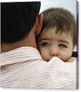 Father Carrying Baby Daughter (15-18 Months) Outdoors, Close-up Canvas Print