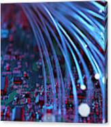 Fibre Optics Flowing Through Circuit Boards From A Laptop Computer, Close-up Canvas Print