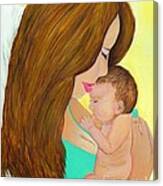 First Kiss- Mother And Newborn Baby Canvas Print