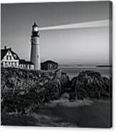 First Light At Portland Head Light Bw Canvas Print