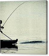 Fisherman Catching Fish On A Twilight Lake Canvas Print