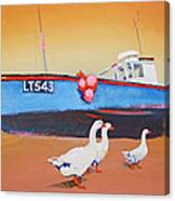 Fishing Boat Walberswick With Geese Canvas Print