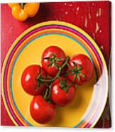 Five Tomatoes On Plate Canvas Print
