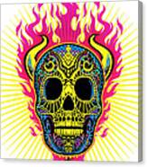 Flaming Skull White Canvas Print