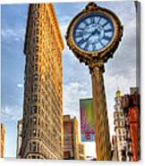 Flatiron Building And Fifth Avenue Clock Canvas Print