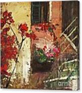 Flowers By The Stairs Canvas Print