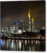 Frankfurt Skyline At Night Reflected On Canvas Print