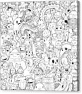 Freehand Monster Doodle In Black & White Canvas Print