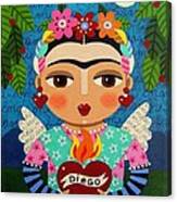 Frida Kahlo Angel And Flaming Heart Canvas Print