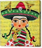 Frida Kahlo With Sombrero And Chihuahuas Canvas Print