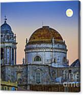 Full Moon Rising Over The Cathedral Cadiz Spain Canvas Print