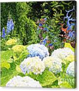 Garden With White Lavender Hydrangeas And Bluebells Canvas Print
