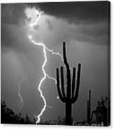 Giant Saguaro Cactus Lightning Strike Bw Canvas Print