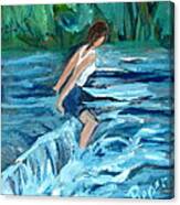 Girl Bathing In River Rapids Canvas Print