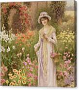 Girl By A Herbaceous Border Canvas Print