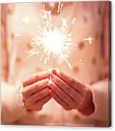 Girl Holding Small Sparkler Canvas Print