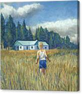 Girl In Hayfield Canvas Print