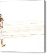 Girl Running On Beach Colored Sketch Canvas Print