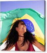 Girl Under Brazilian Flag Canvas Print