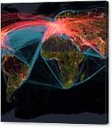 Global Transport Networks On Night Map Canvas Print