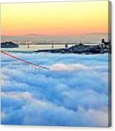 Golden Gate Bridge In Fog At Sunset Canvas Print