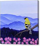 Goldfinch And Rhododendrens Canvas Print