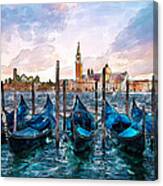 Gondolas In Venice Watercolor Canvas Print