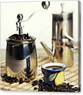 Grinding And Brewing Coffee At Home Canvas Print