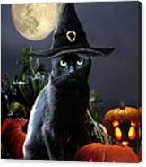 Witchy Black Halloween Cat Canvas Print