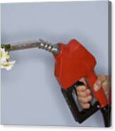 Hand Holding Gas Pump Filled With Flowers Canvas Print