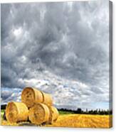 Hay Bales On Stubble Field With Canvas Print