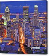 High Angle Night View Of Downtown Canvas Print